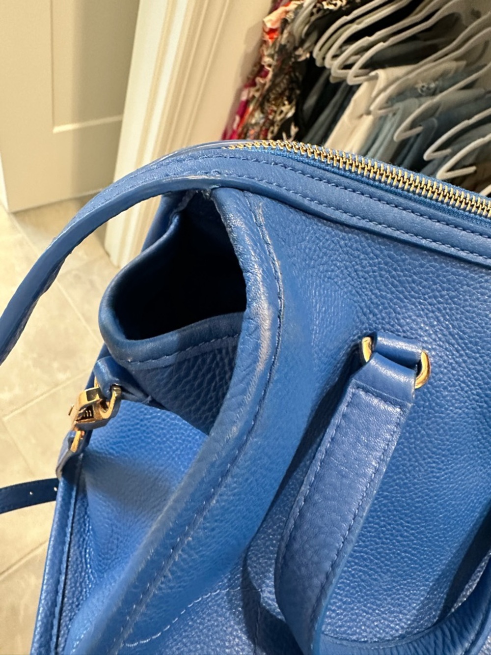 Tory Burch Electric Blue Pebbled Leather Crossbody Satchel - Picture 12 of 12